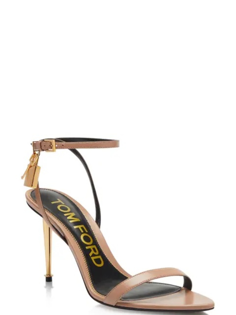 Tom Ford Beige Leather Ankle-Strap Stiletto Sandal with Gold Heel